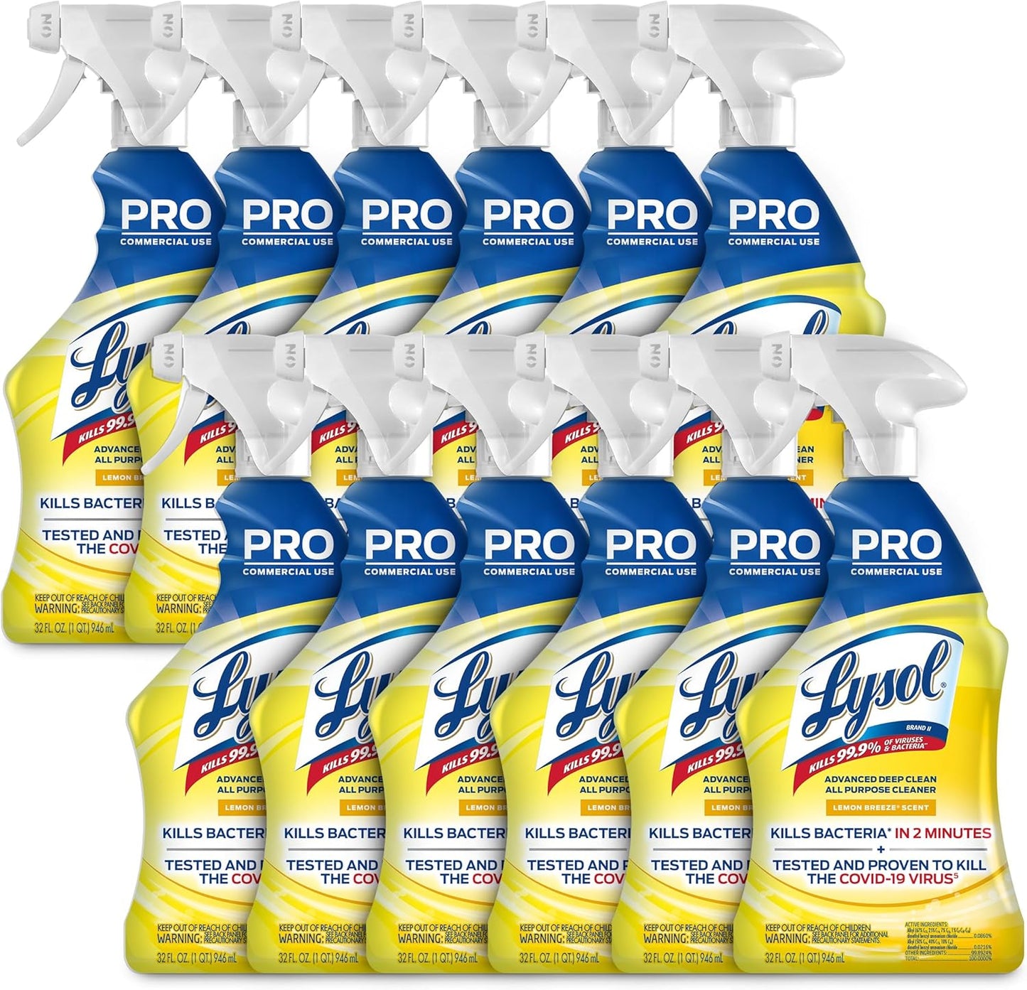 Lysol Pro All-Purpose Cleaner, Advanced Deep Cleaning Sanitizing and Disinfecting Spray, For Commercial Use, Use to Clean and Deodorize, Lemon Breeze Scent, 32oz (Pack of 12)