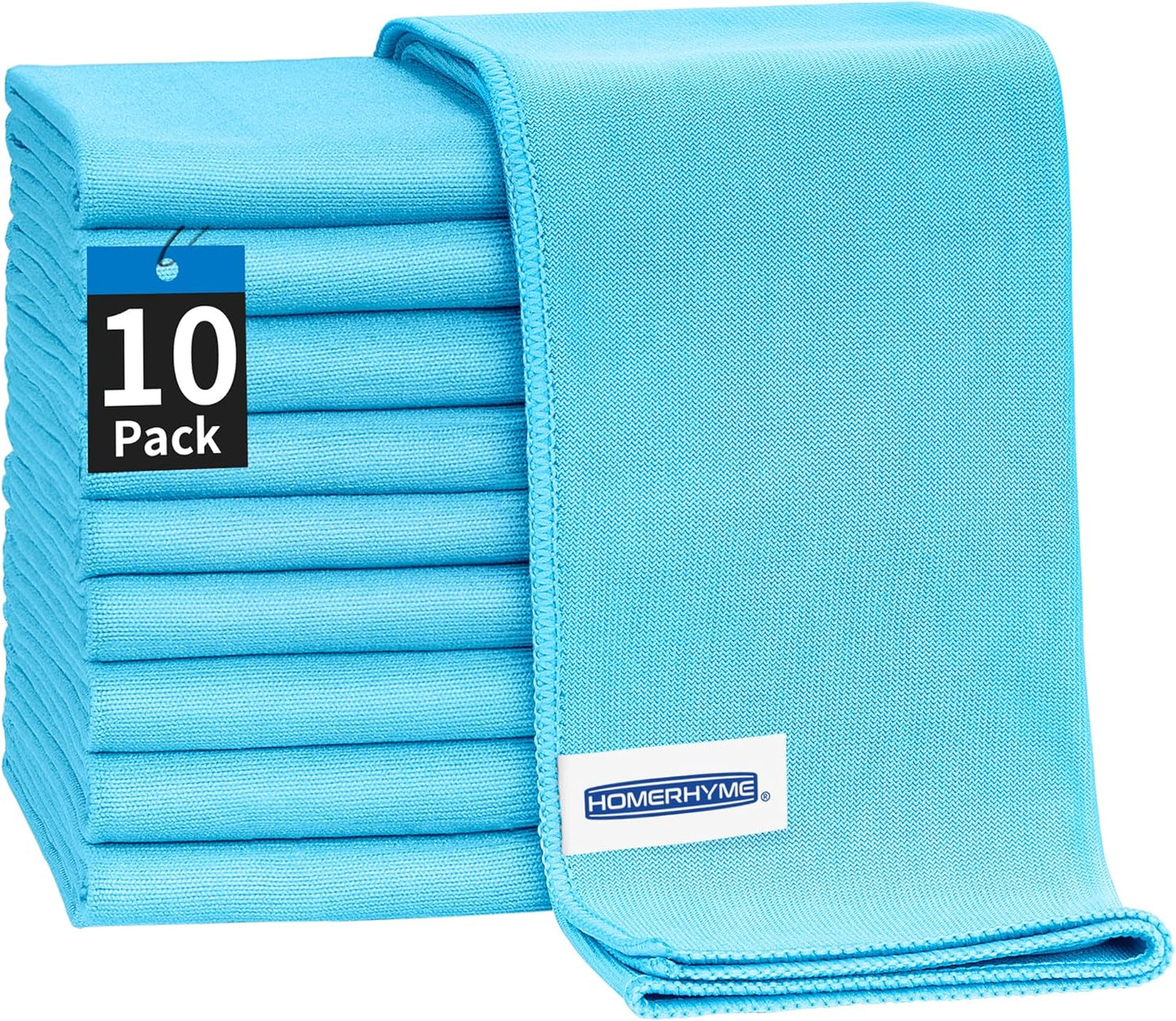 HOMERHYME Microfiber Glass Cleaning Cloth - 10 Pack Polishing Cloths, 16" x 14" Window Cleaning Towel, Streak Free, Lint Free, Great for All Delicate Surface, Glasses, Stainless Steel, Windshield.