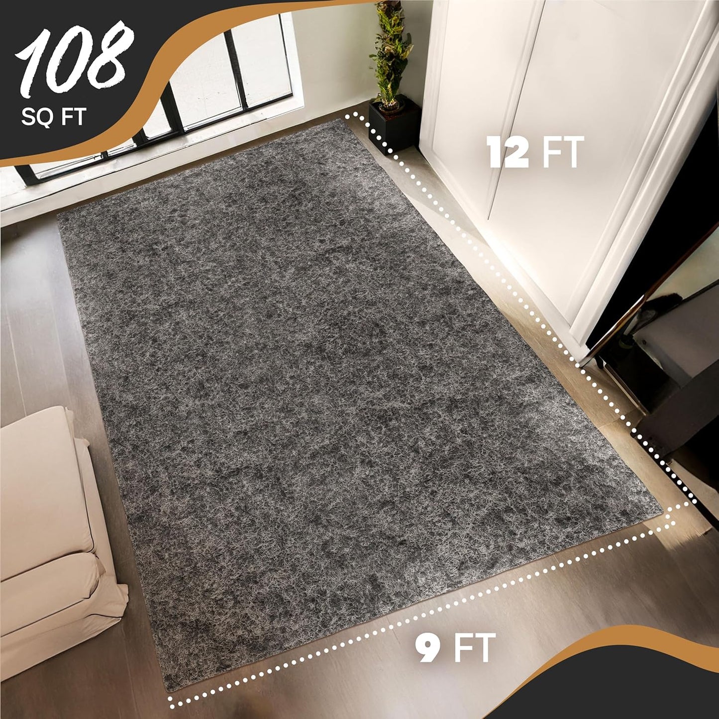Nevlers Felt Rug Pad 9x12 | 1/4" Rug Runner Liner | Anti Skid Rug Gripper for Hardwood Floors Tile Slate & Stone | Felt TPO Under Rug Non Slip Pad | Sustainable Rug Pad Non Slip Grippers