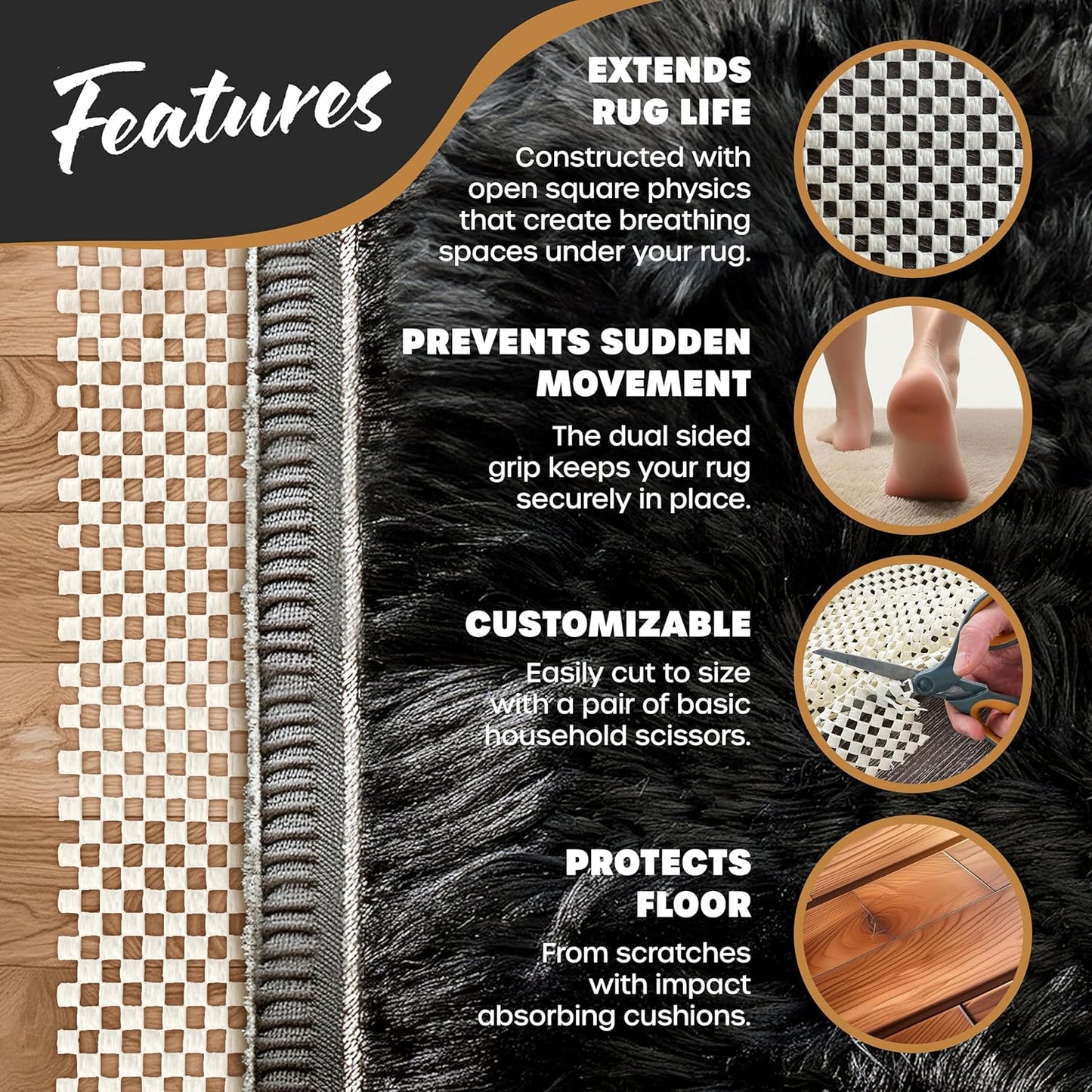 Nevlers 5'x8' White Anti Skid Rug Gripper for Hardwood Floors & Other Surfaces | PVC Foam Rug Pad Non Slip Design | Open Weave Non Slip Rug Pads | Customizable Carpet Pad & Under Rug Non Slip Pad