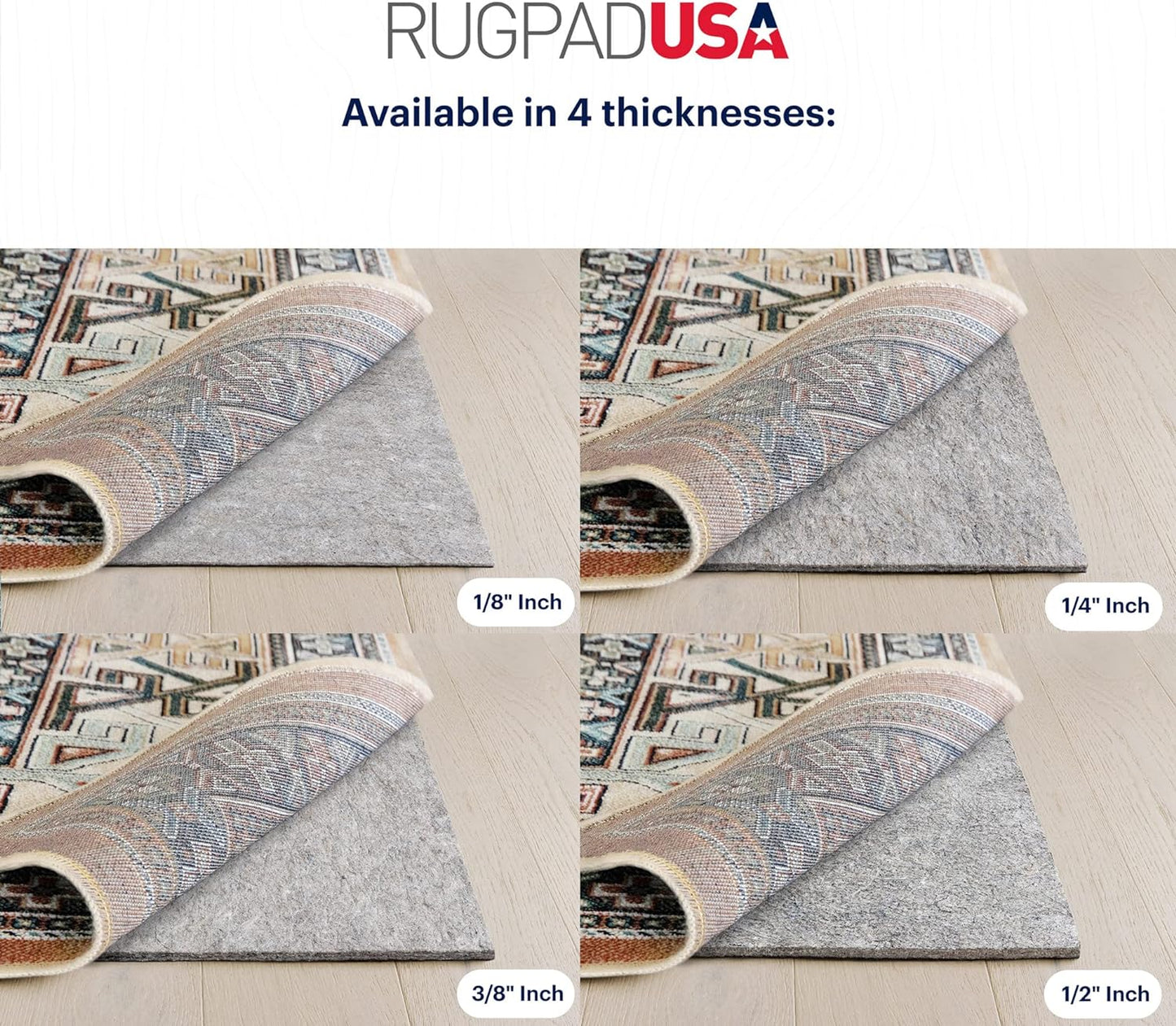 RUGPADUSA - Dual Surface - 9'x12' - 3/8" Thick - Felt + Rubber - Enhanced Non-Slip Rug Pad - Adds Comfort and Protection - for Hard Surface Floors