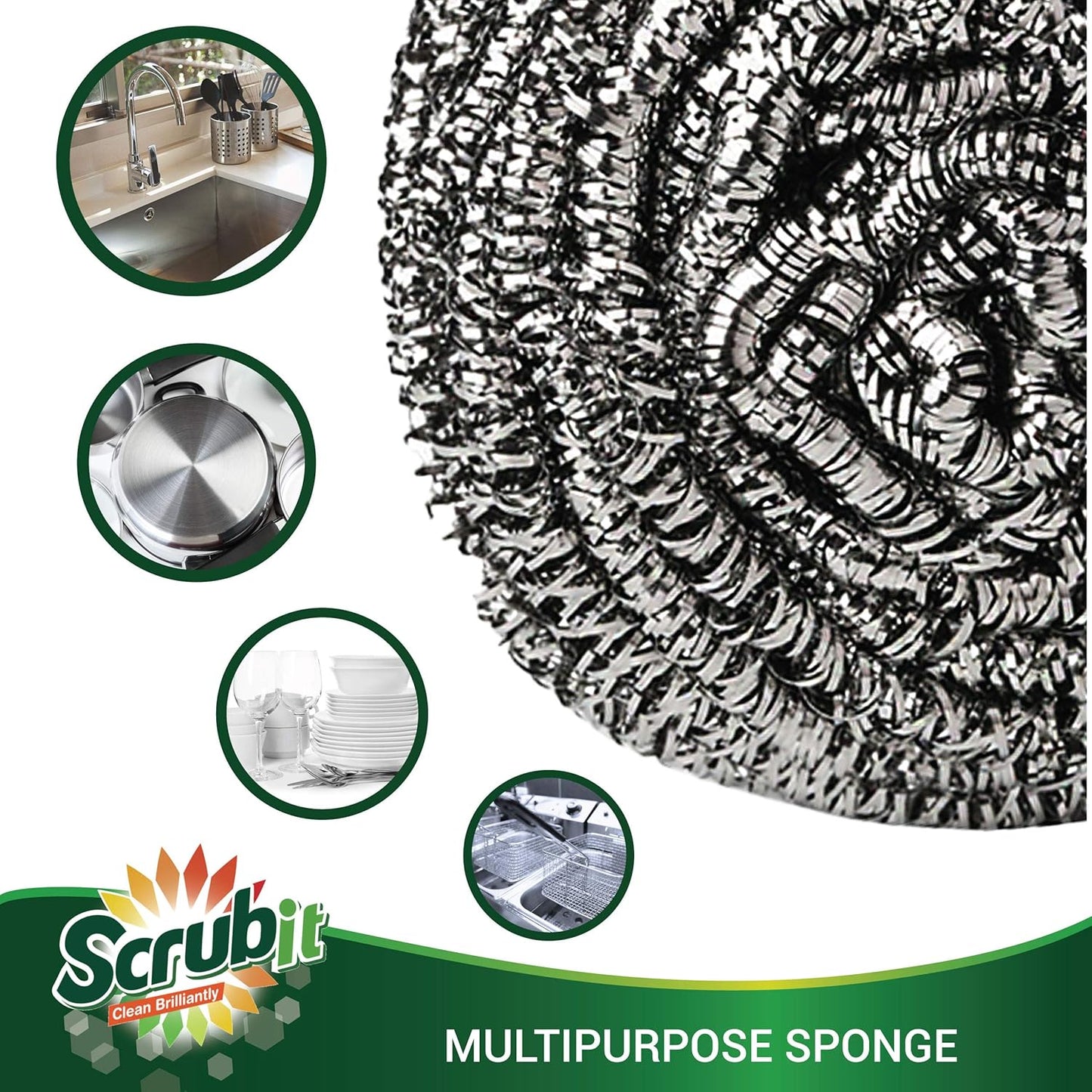 12 Pack Stainless Steel Scourers by Scrub It – Steel Wool Scrubber Pad Used for Dishes, Pots, Pans, and Ovens. Easy scouring for Tough Kitchen Cleaning. (Large (50 gram))